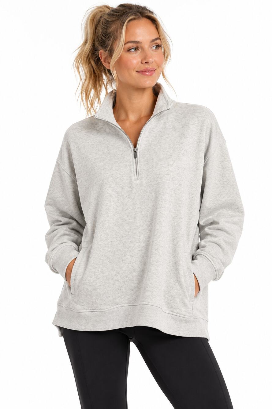 Athleta Forever Fleece ¼ Zip Sweatshirt NWT XL Heather Gray Athleisure Sporty